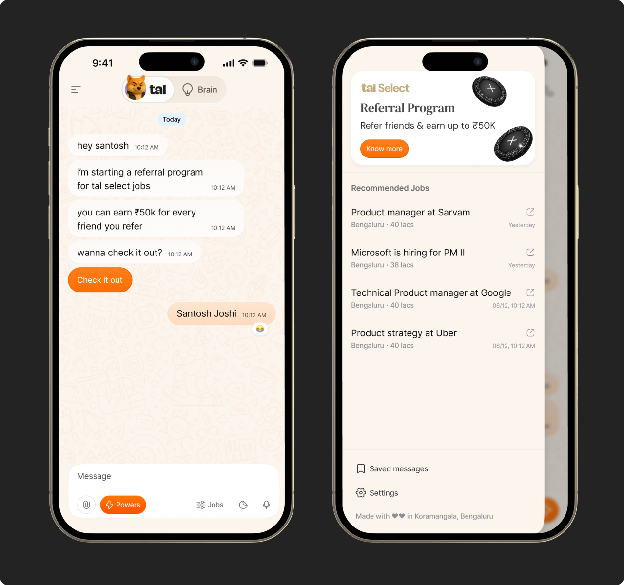 Referral entry on the sidebar. Golden premium feel.